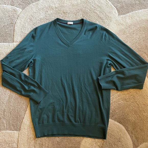 Luciano Barbera teal v neck wool sweater